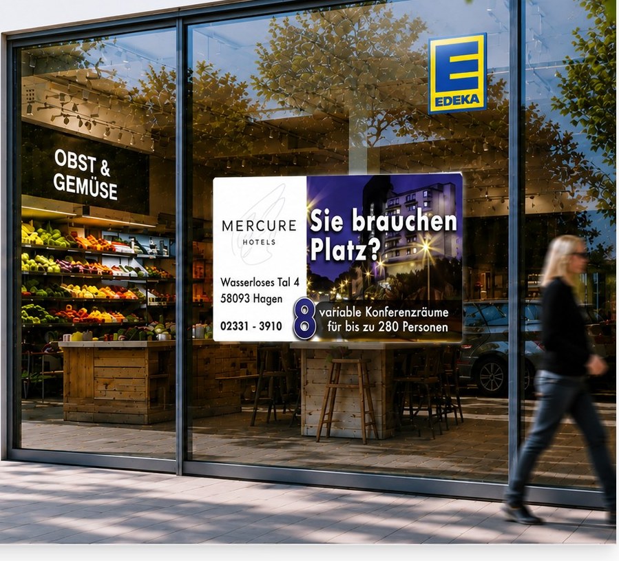 LED-Werbefläche im EDEKA-Schaufenster