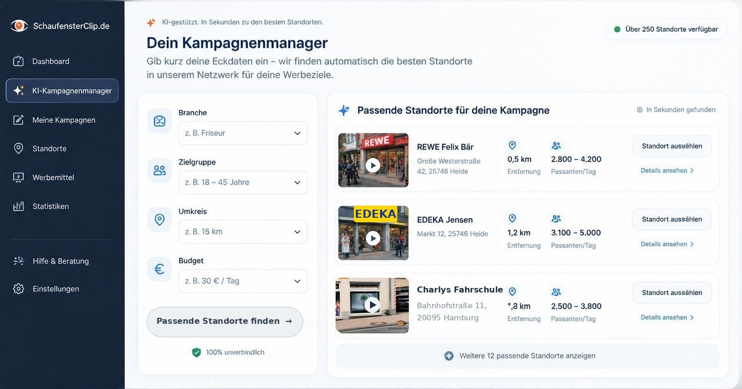 Der Kampagnen-Manager findet in Sekunden passende Standorte